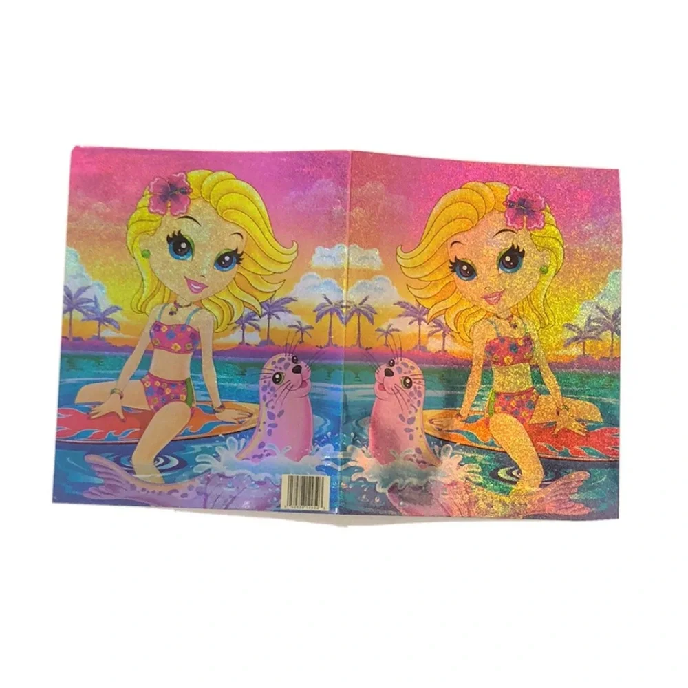 Lisa Frank Pocket Folder Glitter Cassie the Surfer Girl W/ Seal NEW & UNPUNCHED